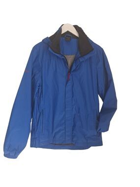 Mens FAR WEST blue windbreaker jacket zip mesh lined tuck away hood nylon SMALL